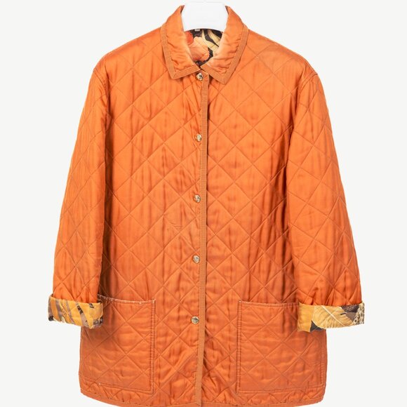 Salvatore Ferragamo Vintage 90's Orange Silk Quilted Coach Jacket - Picture 1 of 10